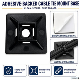 Kable Kontrol zip tie mounts adhesive back close-up showing strong bond