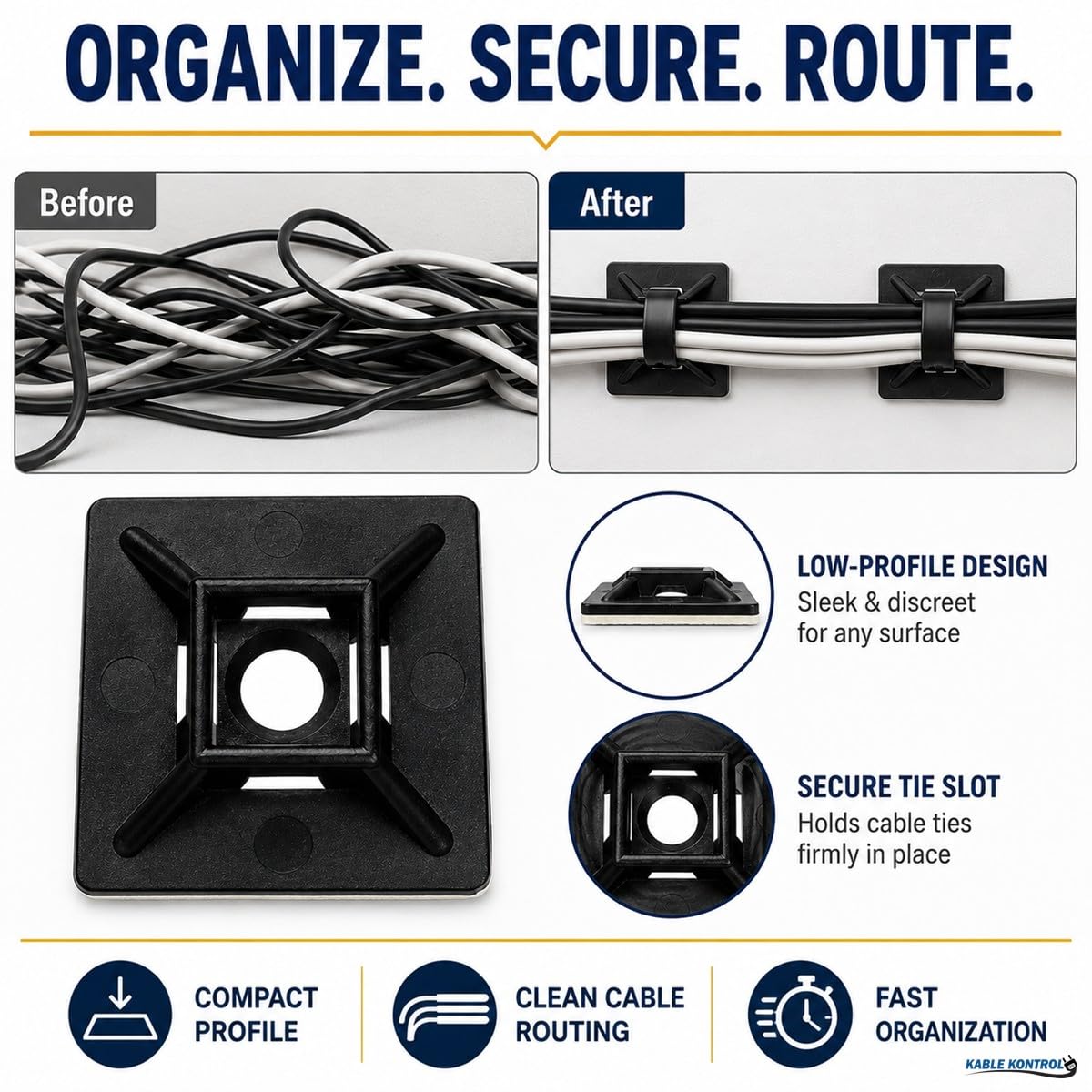 Kable Kontrol zip tie mounts UV resistant design withstands sunlight exposure