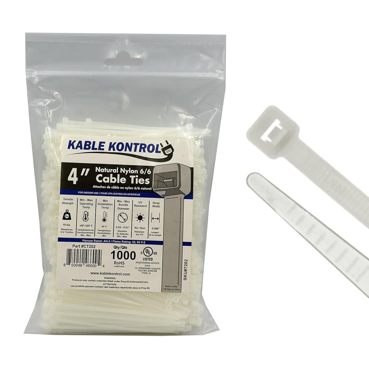 Kable Kontrol zip ties 4 inch 18 lb capacity for tidy indoor cable management