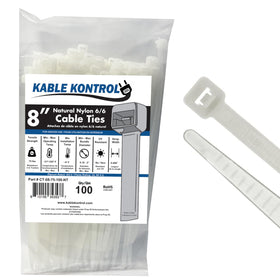 Kable Kontrol zip ties 8-inch natural white pack securing cables neatly.