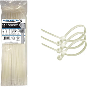 Kable Kontrol zip ties with screw hole for 14-inch mounting and reusable installation.