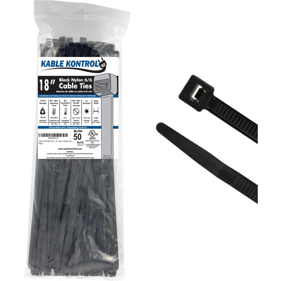 Kable Kontrol UV-resistant 18-inch zip tie securing outdoor cables