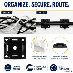 Kable Kontrol black mounts blend with cables for a clean look