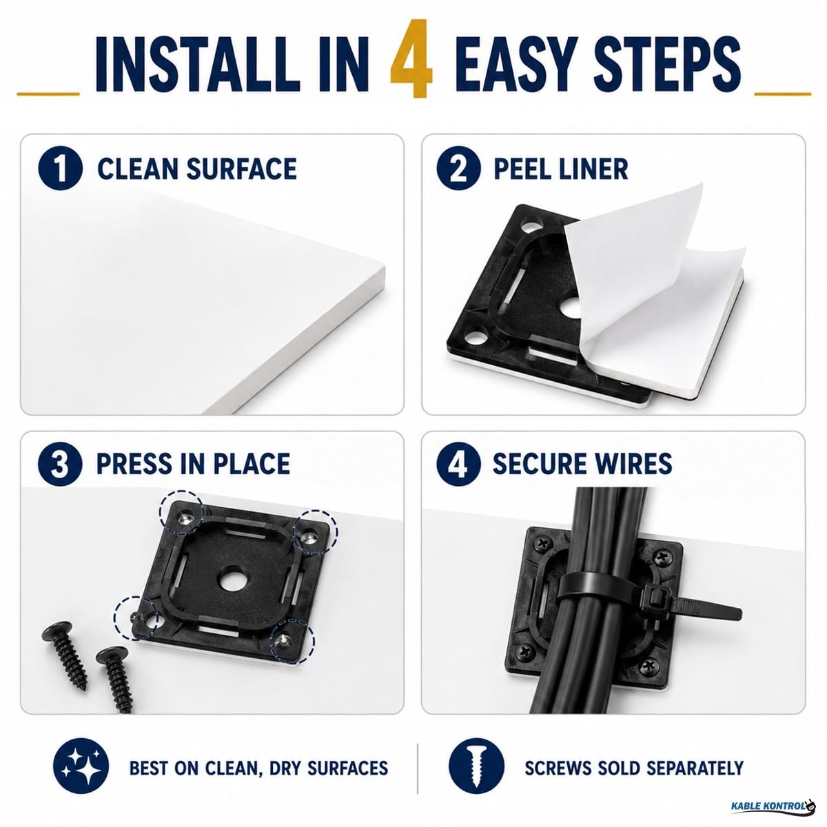Kable Kontrol easy-peel stick installation for fast, secure mounting