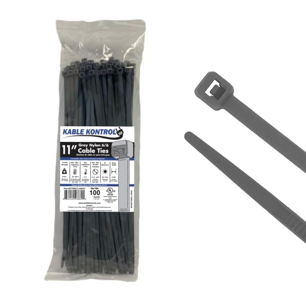 Kable Kontrol gray zip ties 11-inch for durable indoor cable organization.