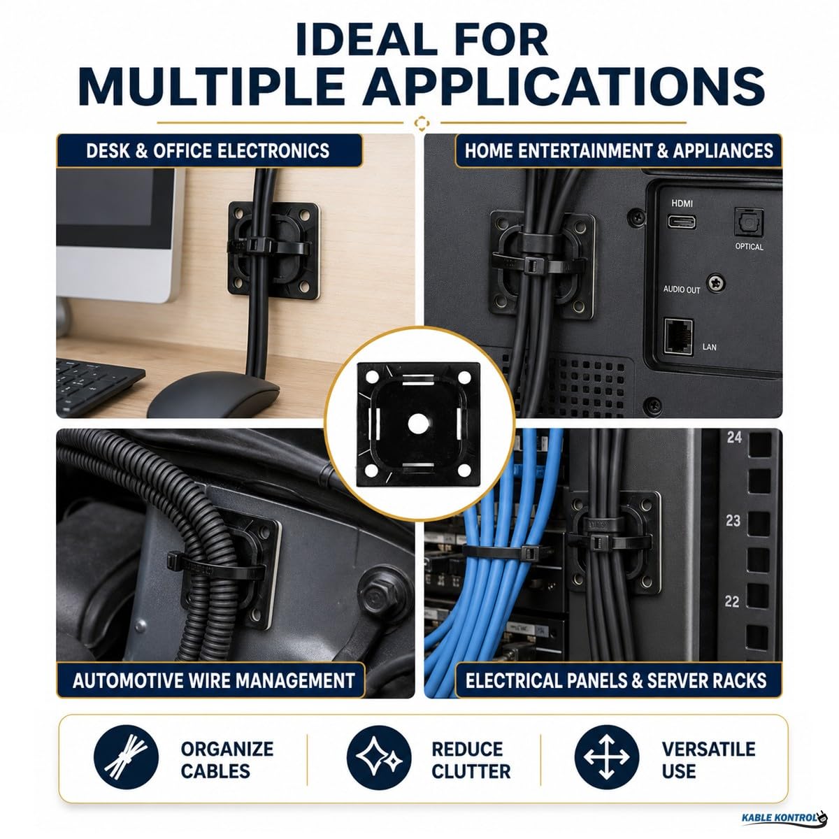 Kable Kontrol mounts secure zip ties across a wide load range