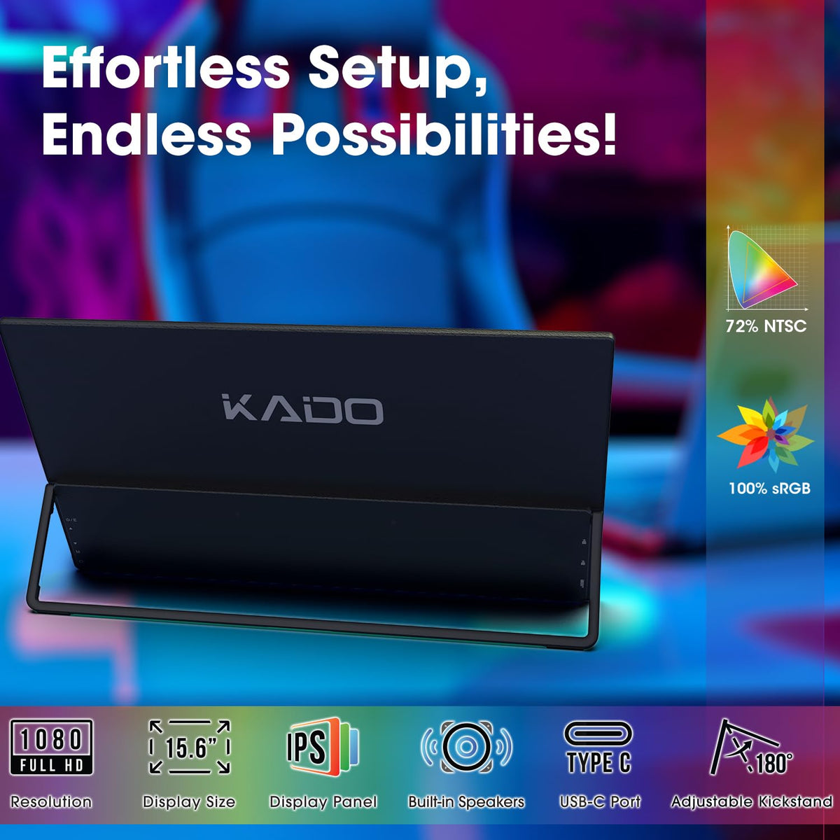 Kado 15.6-inch FHD display showing vibrant color and sharp details