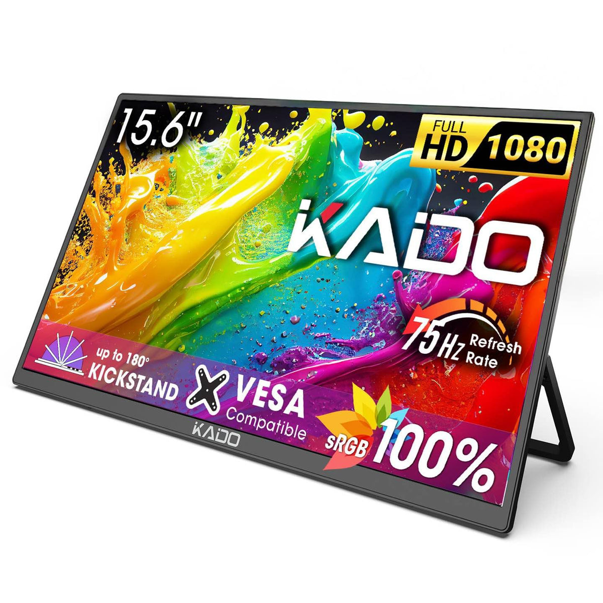 Kado 15.6-inch portable monitor front view; vivid 1080p colors for on-the-go work.