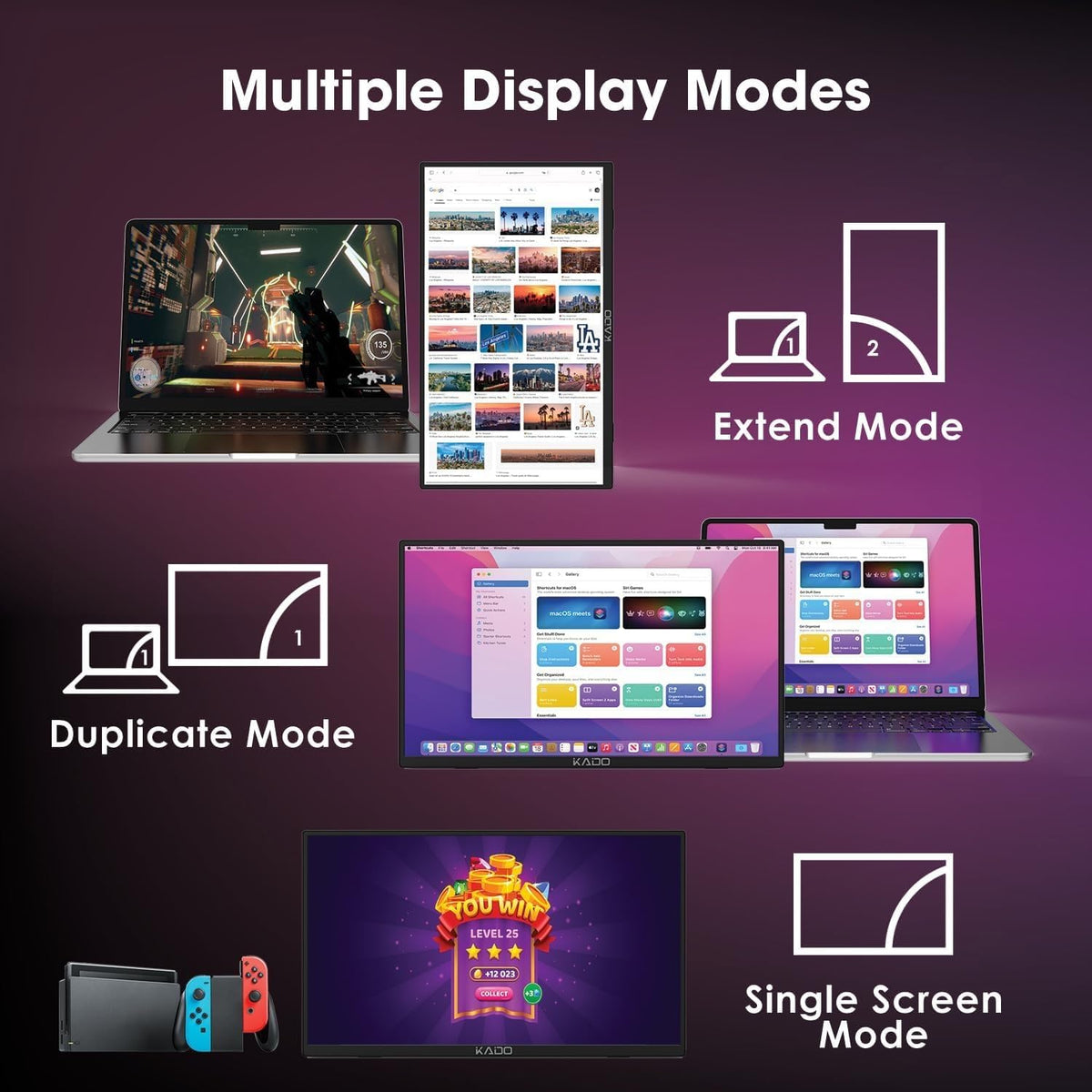 Kado portable monitor with USB-C DP Alt Mode powering devices on a single cable