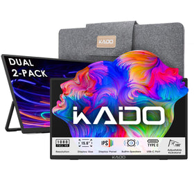 Kado dual-monitor left-right setup boosts multitasking on a compact desk.