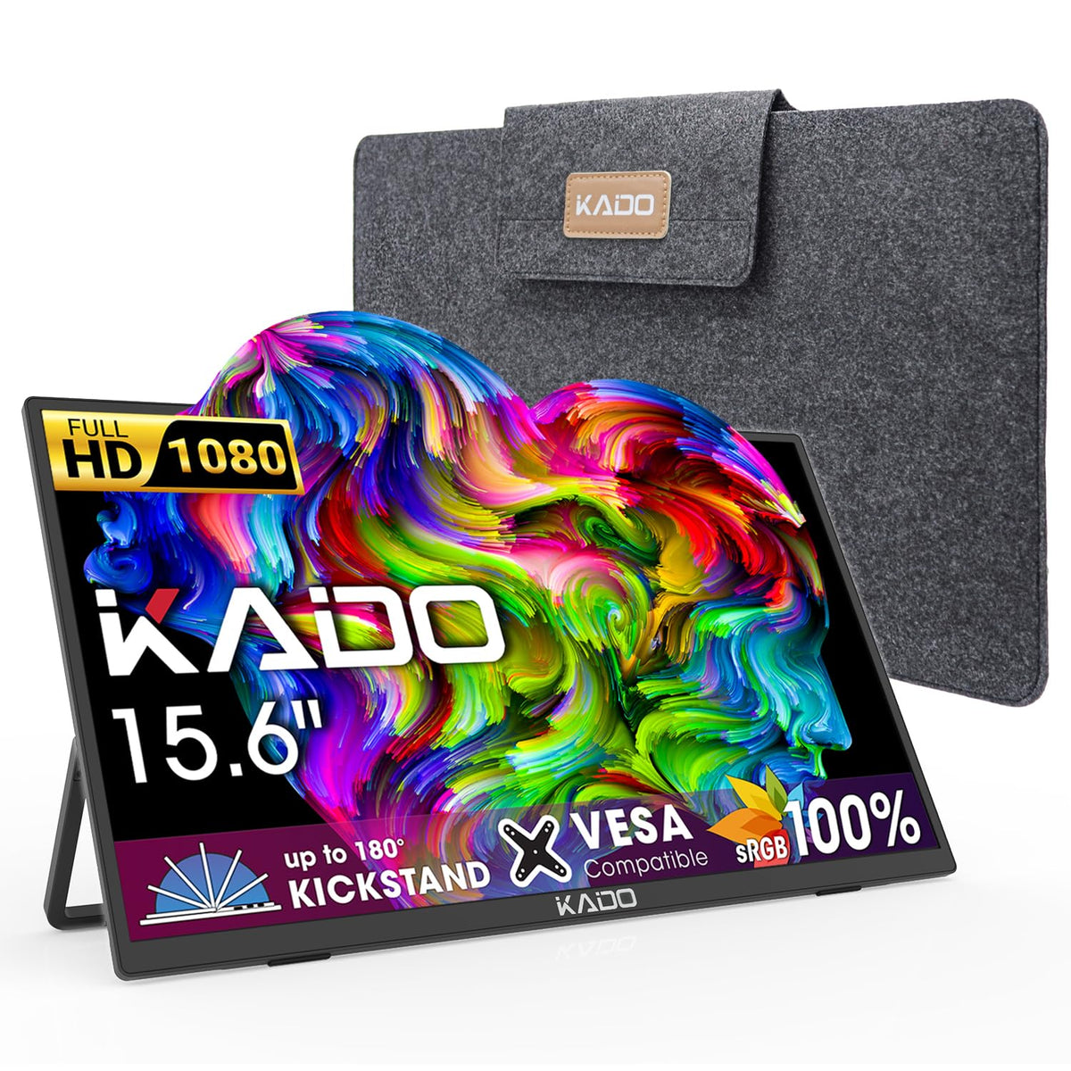 Kado portable monitor setup beside a laptop for on-the-go productivity