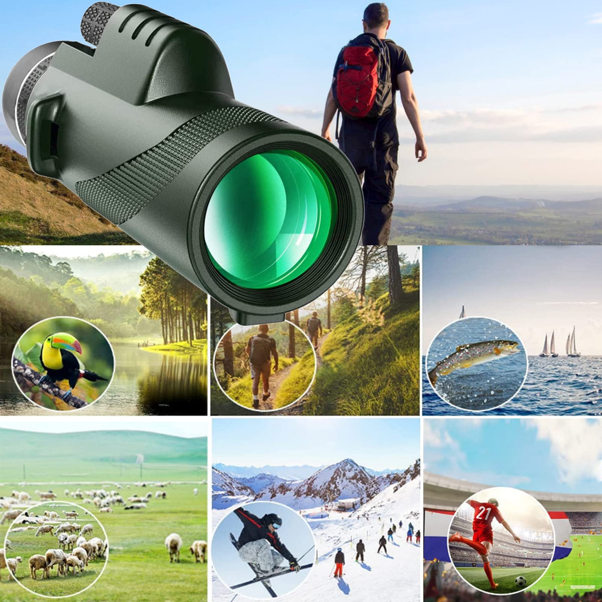 KAFENDA monocular held in hand to show pocketable size and portability