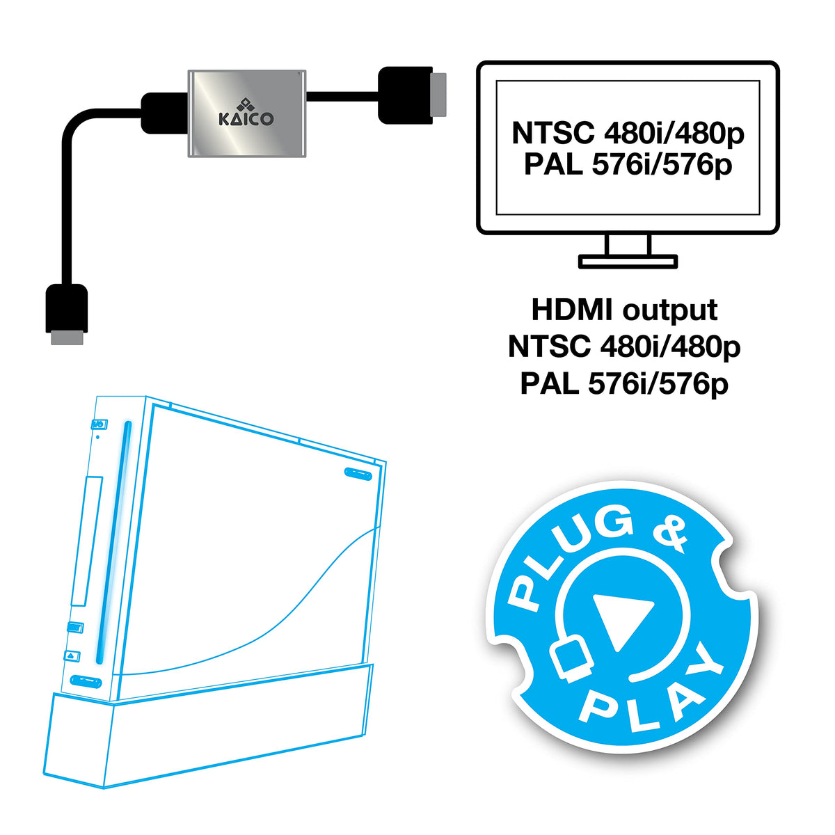 Kaico Wii HDMI adapter compatible con RVL-001 y RVL-101 para mayor compatibilidad