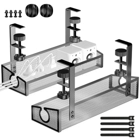 Kaiferty under-desk cable tray side view shows two-pack setup for tidy cables