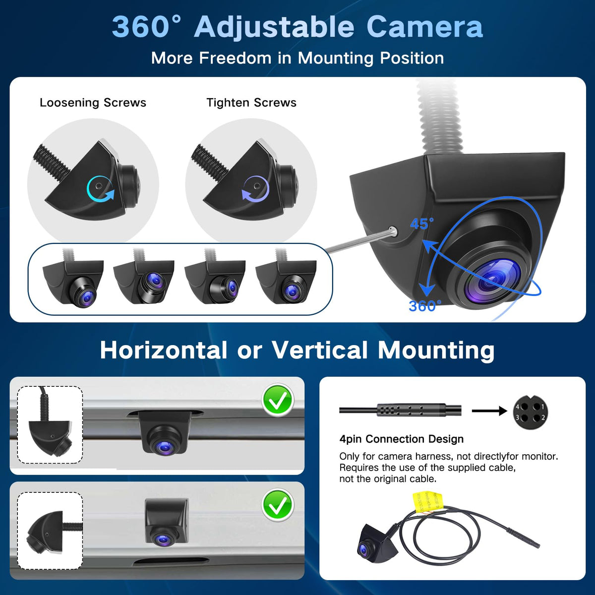 Kairiyard backup camera features a metal IP69 waterproof housing for all-weather use.