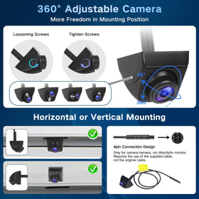 Kairiyard backup camera features a metal IP69 waterproof housing for all-weather use.
