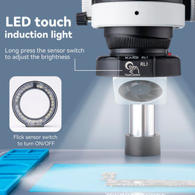 Kaisi soldering exhaust fan directs fumes away for clearer optics during work.