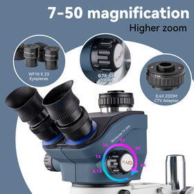 Kaisi trinocular setup with camera compatibility for seamless observation during repairs.