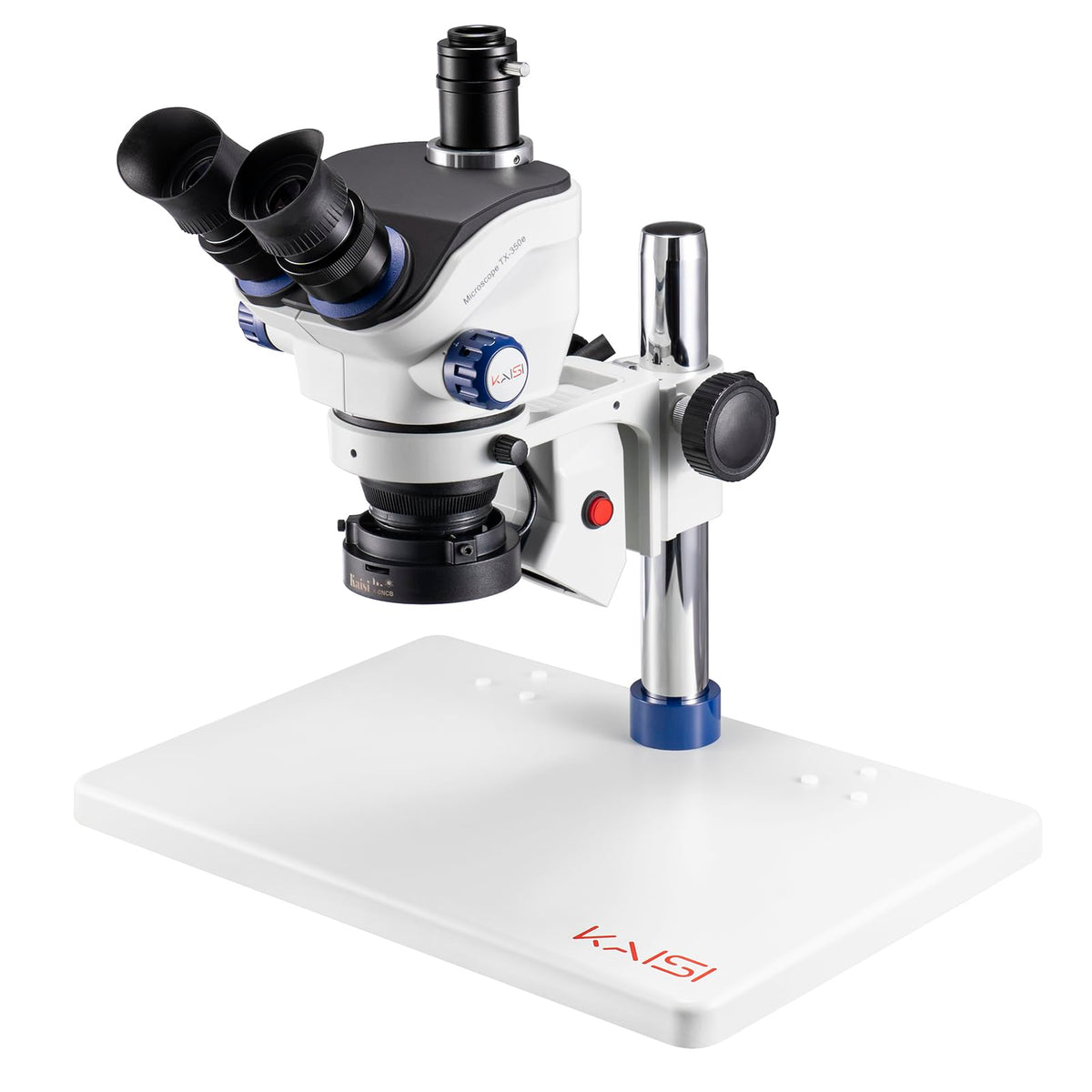 Kaisi TX-350E trinocular microscope front view for precise soldering inspection.