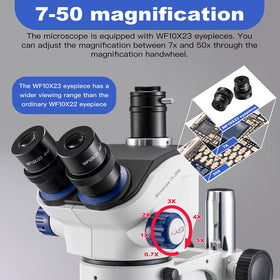 Kaisi TX-350E zoom objective from 7x to 50x for detailed inspection.
