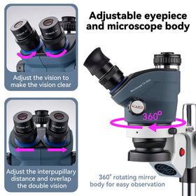 Kaisi WF10x23 eyepieces offer a wider field for easier targeting of tiny components.
