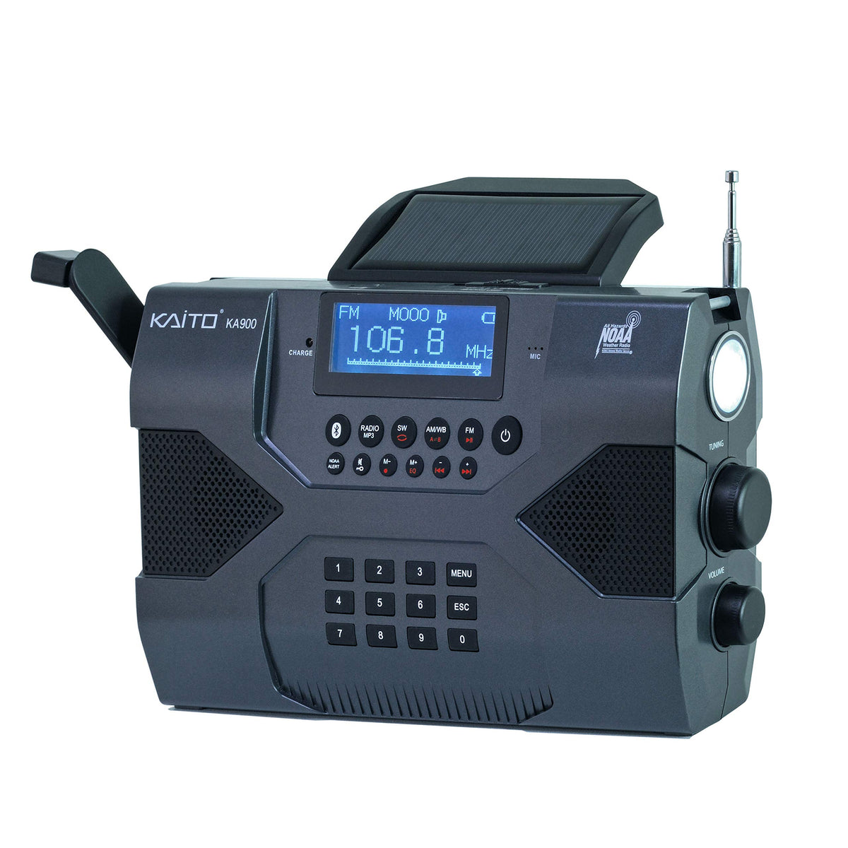 Kaito KA900 Voyager Max built-in NOAA alerts for timely weather warnings and updates.
