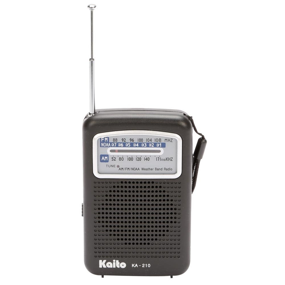 Kaito KA210 front view showing controls and speaker for reliable portable listening