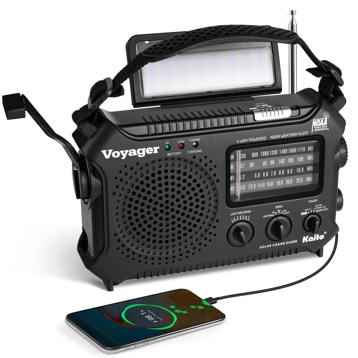 Kaito KA500 front panel showing buttons and speaker for quick access