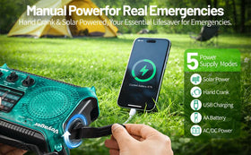 Kaito KA500GRN hand crank detail, manual power generation when needed