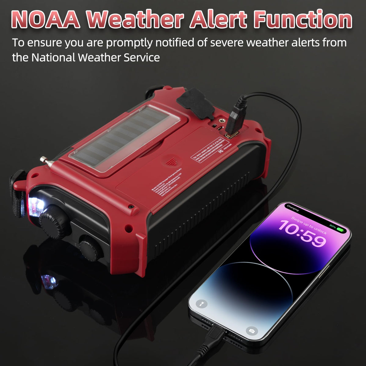 Kaito KA500RED rear ports showing USB, AC input and battery compartment