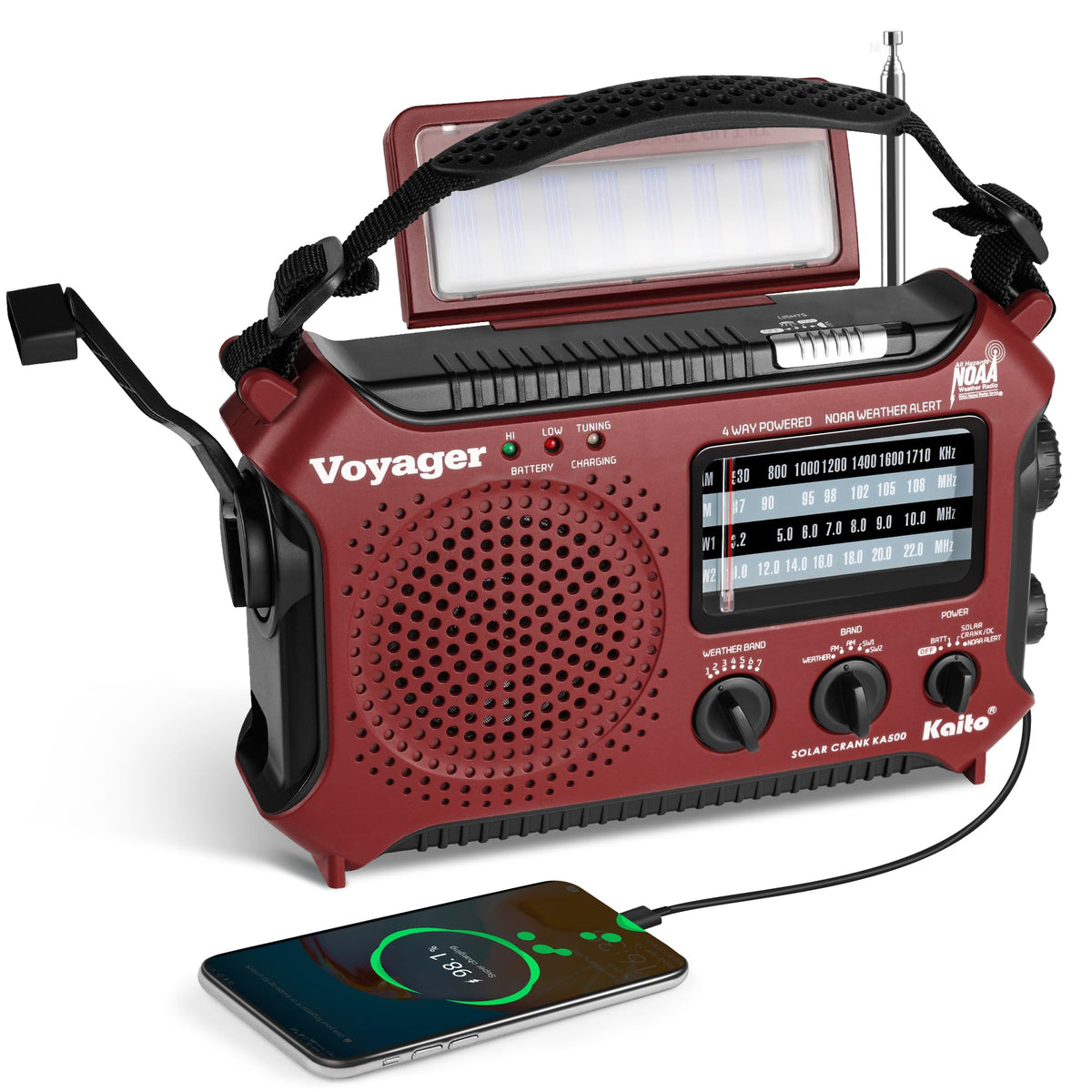 Kaito KA500RED front view showing controls and speaker for quick access