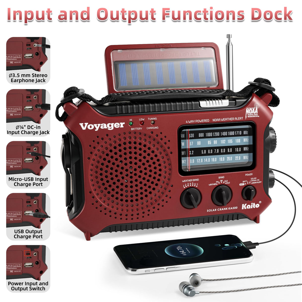 Kaito KA500RED hand crank being turned for manual emergency power