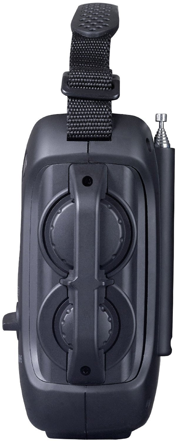 Kaito Voyager Pro KA600 emergency radio front view highlights controls and durability.