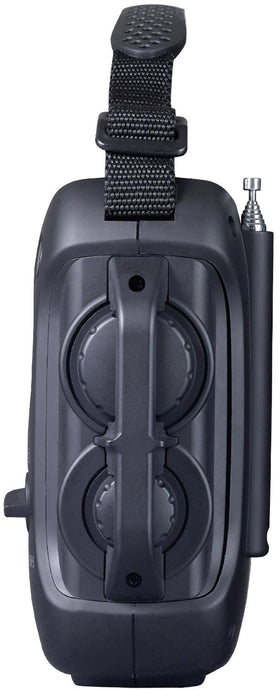 Kaito Voyager Pro KA600 emergency radio front view highlights controls and durability.