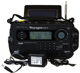 Kaito Voyager Pro KA600 solar panel and hand crank power the unit during outages.