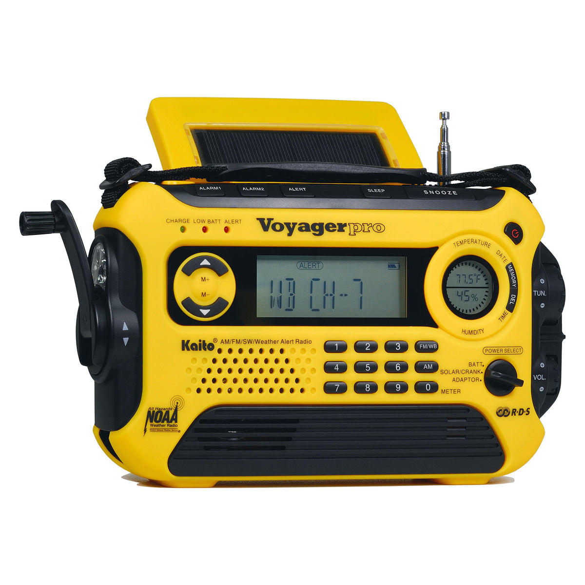 Kaito Voyager Pro KA600 with extended solar panel for off-grid charging