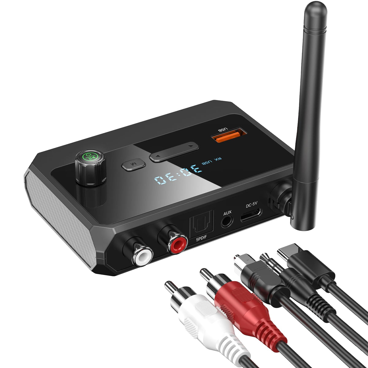 KAIY Bluetooth 5.4 receiver front panel with LCD display for easy control