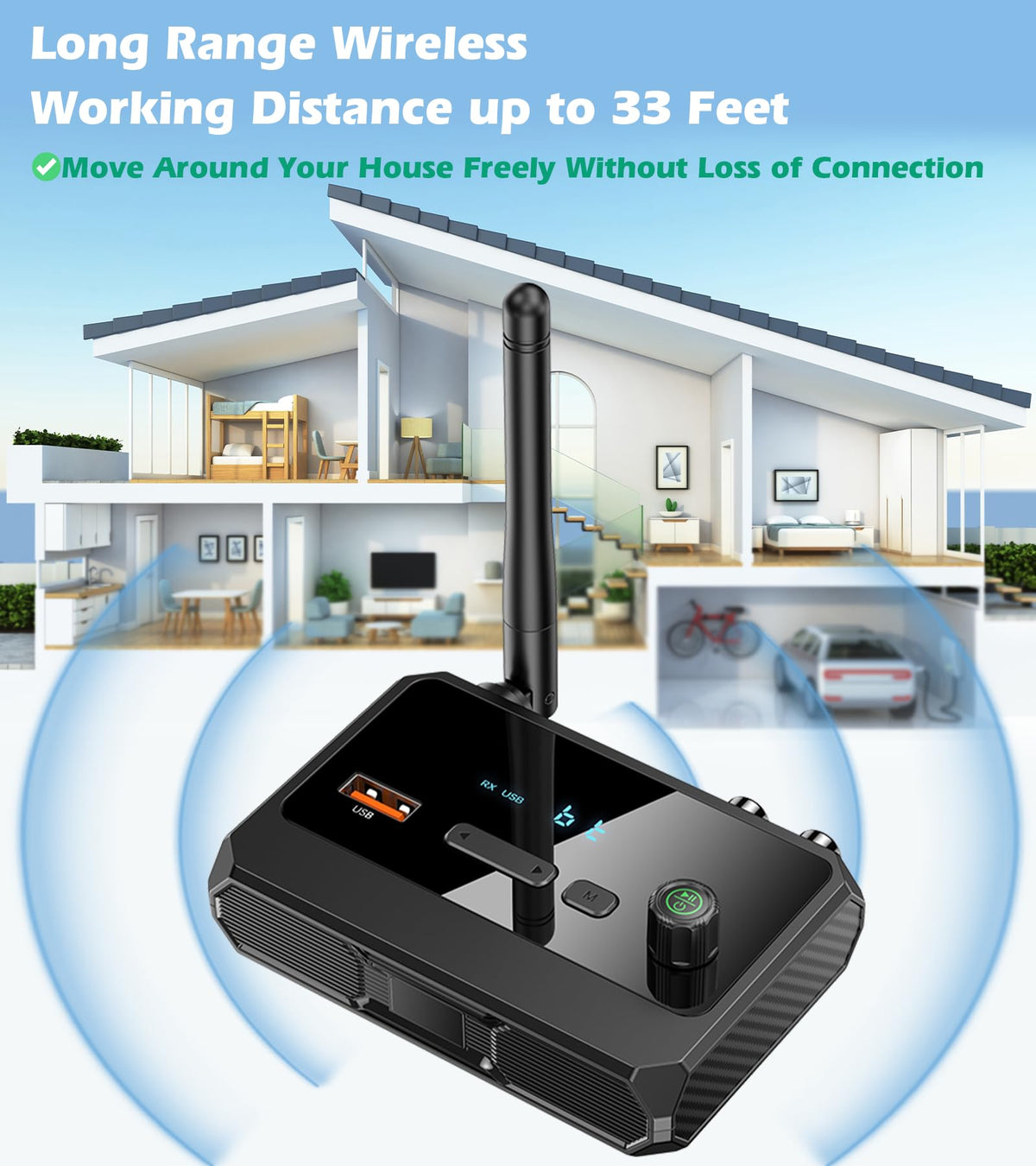 KAIY Bluetooth 5.4 receiver optical port enabling high-fidelity audio