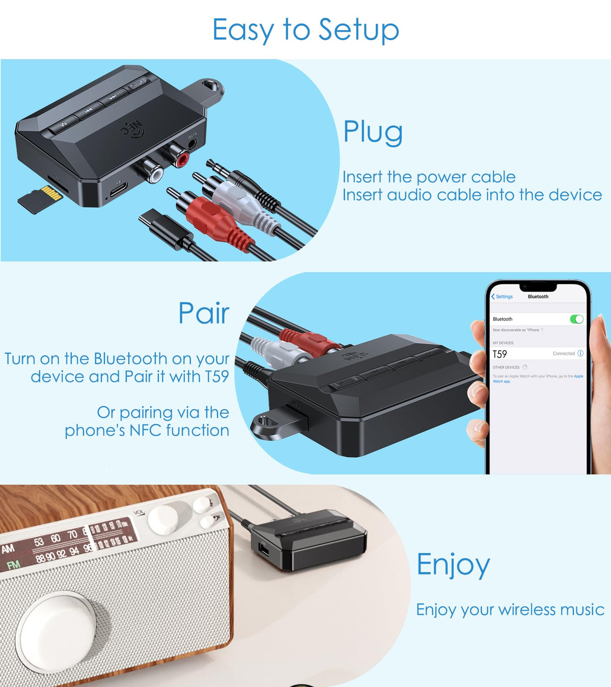 KAIY connected to powered bookshelf speakers to stream mobile audio with improved convenience