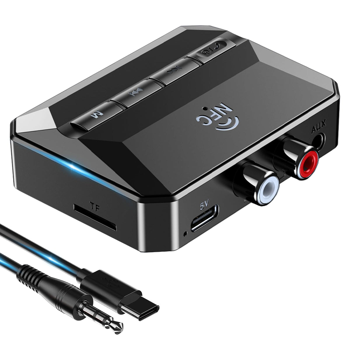 KAIY front view of compact Bluetooth receiver showing slim profile and status LED for easy integration