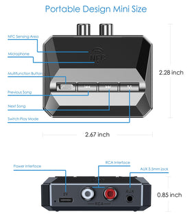 KAIY retail packaging laid out with included RCA cable and USB power cable for out‑of‑the‑box use