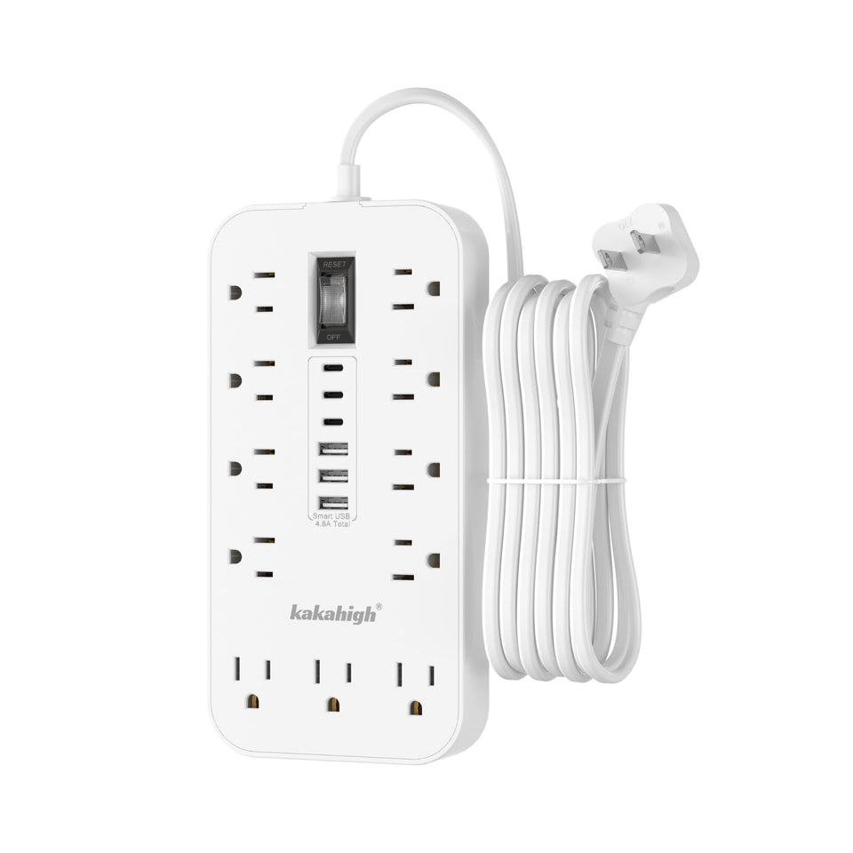 Kakahigh 2-prong extension cord 5ft with multiple outlets for clutter-free charging