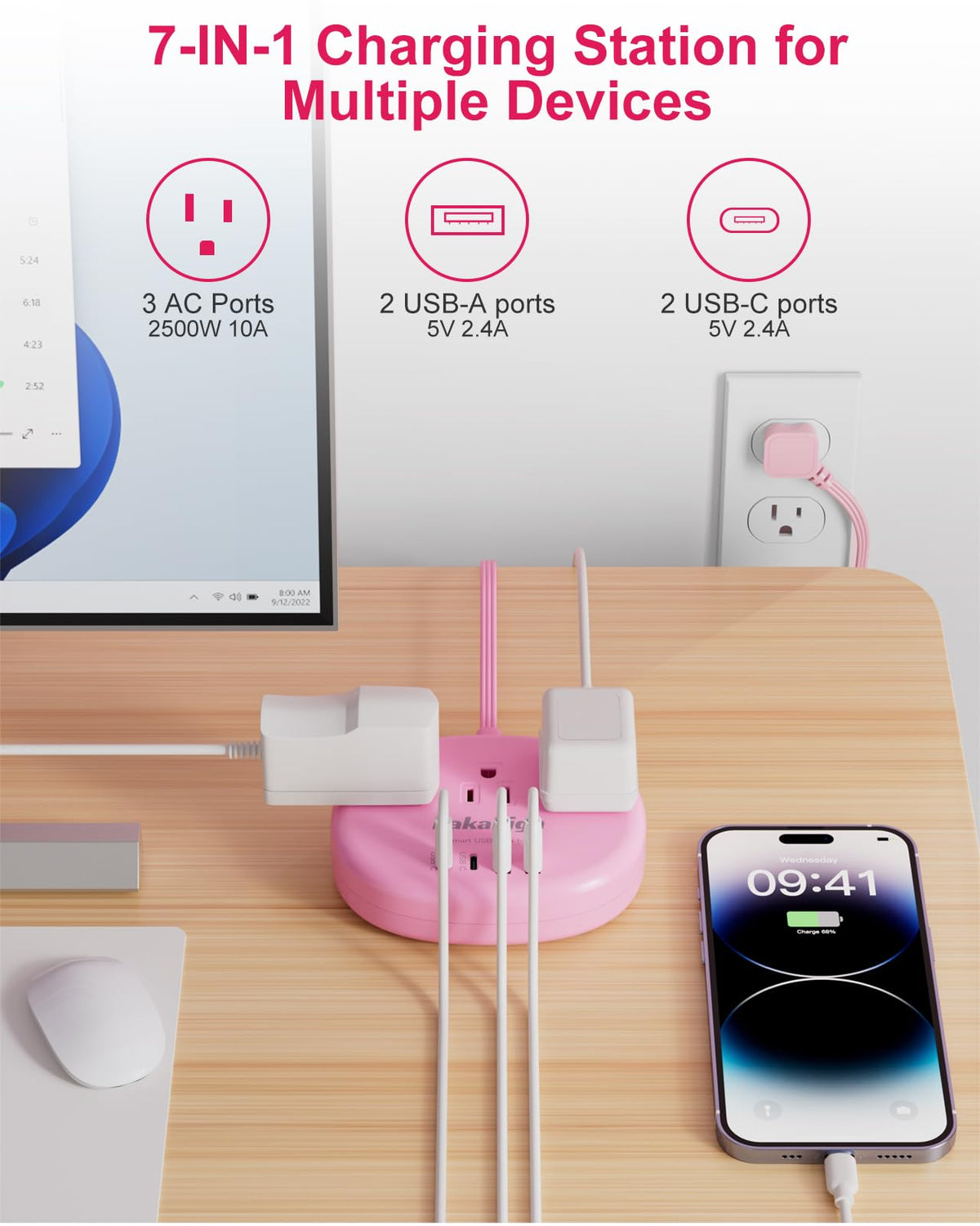 Kakahigh 7-in-1 desk charging station keeping multiple devices organized.