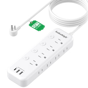 Kakahigh appliance extension cord with individual switches for selective outlet control.