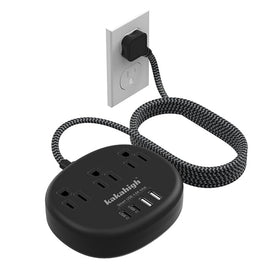 Kakahigh black extension cord 10ft with 3 outlets powering multiple devices.