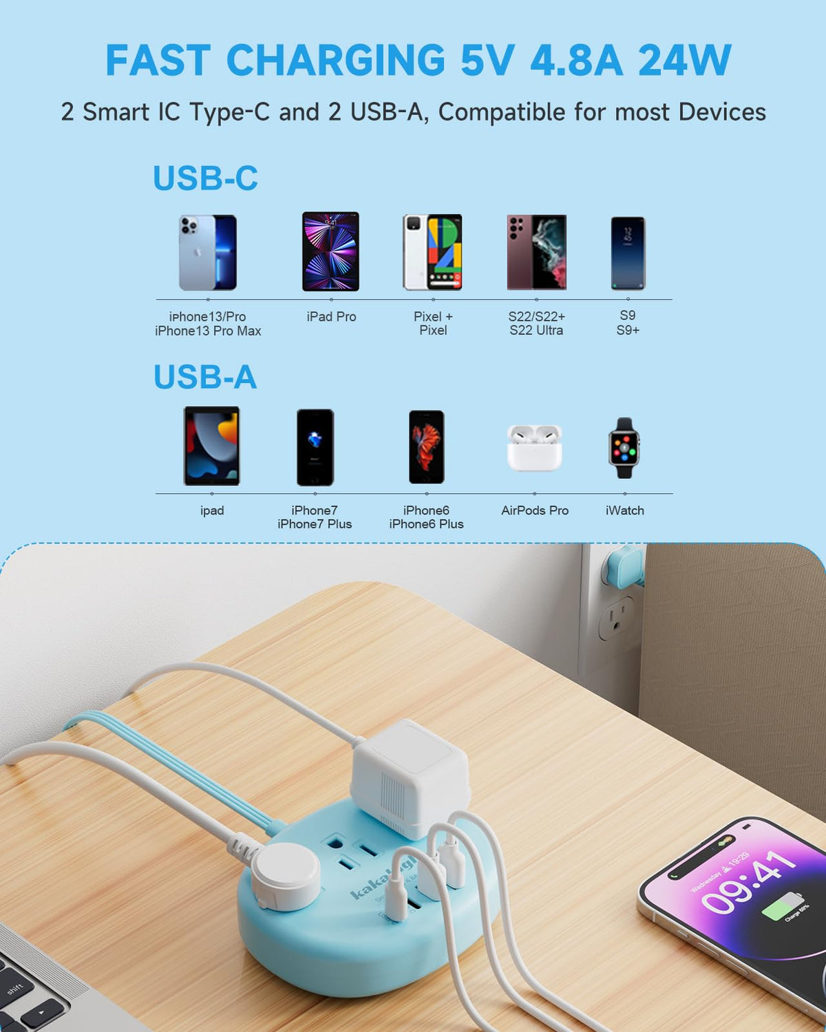 Kakahigh blue extension cord length of 5 ft helps reach distant outlets.