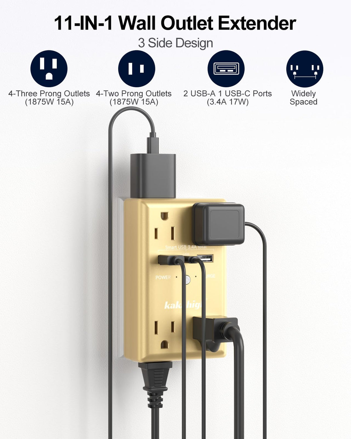 Kakahigh brass outlet with USB ports ideal for home office device charging