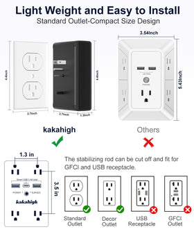 Compact, space-saving design fits two sockets without crowding bulky plugs.