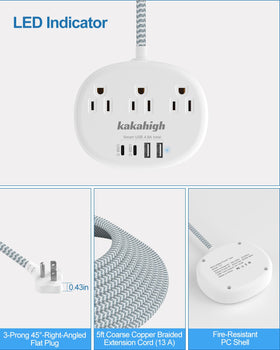 Kakahigh dorm room essential with compact 10ft braided cord fits behind furniture.