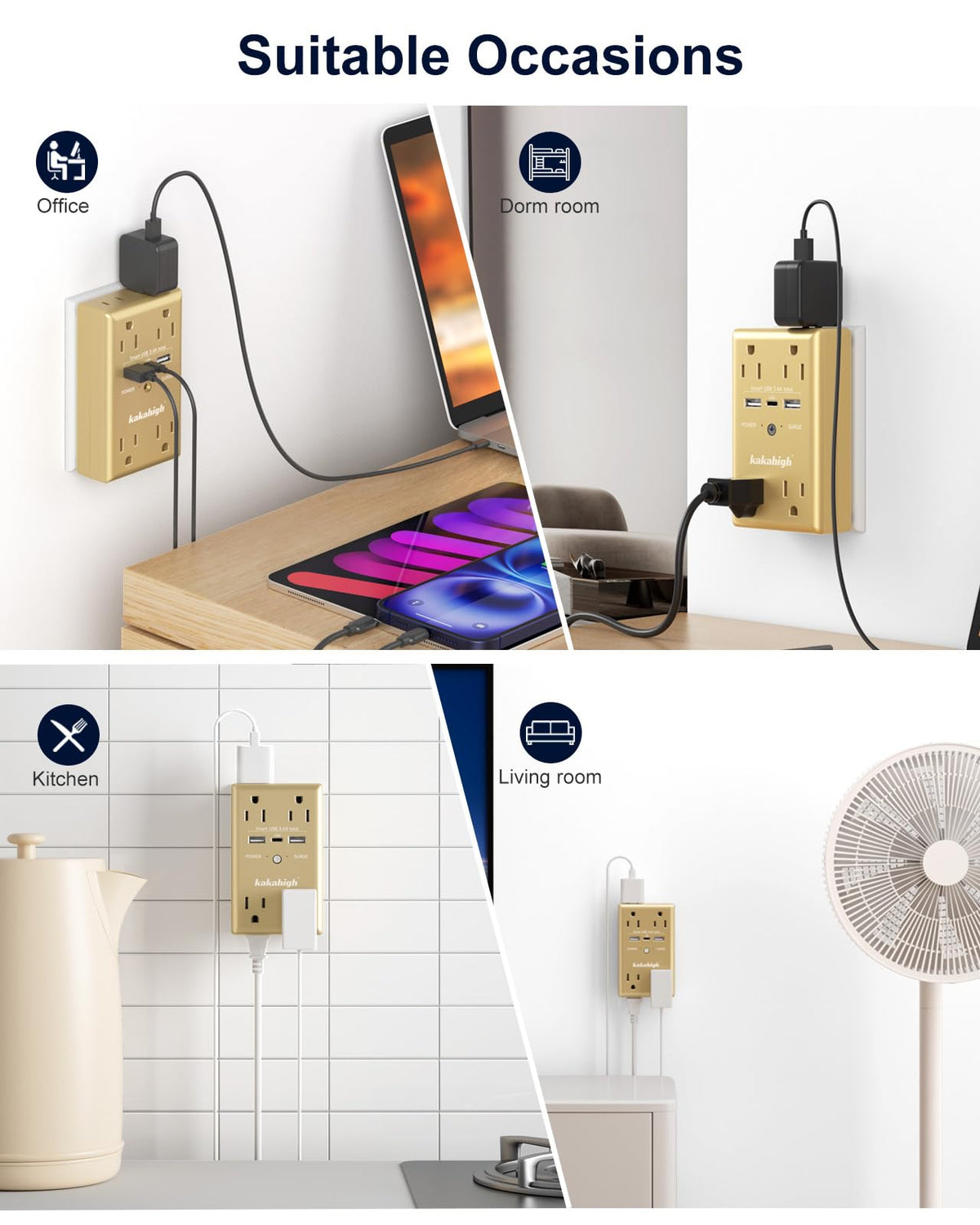 Kakahigh eight outlets and three USB ports power multiple devices
